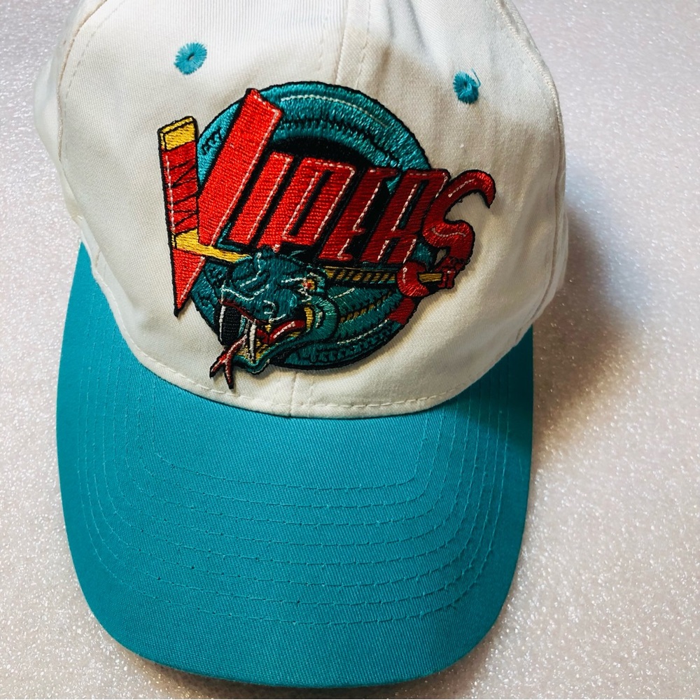 VTG Detroit Vipers IHL Snapback Adjustable Hat 1990s White Teal KC Brand HTF - Picture 1 of 6